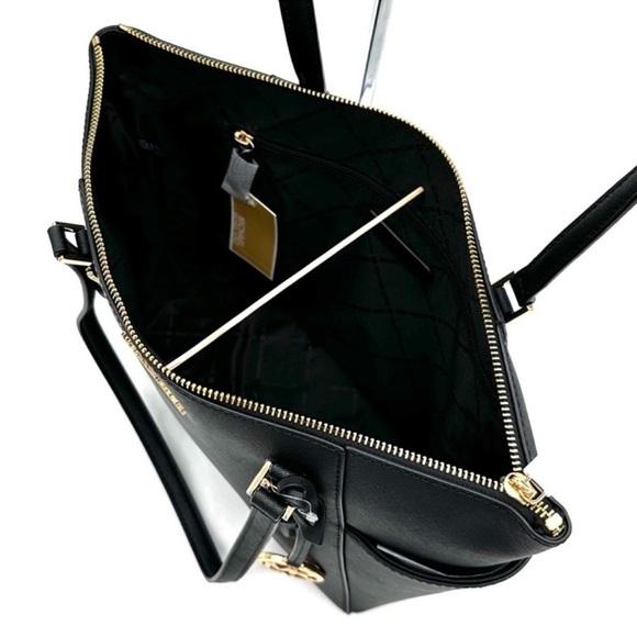 Michael Kors Large Charlotte Tote Bag Luggage Leather Black/Gold (NWT) - Picture 8 of 12